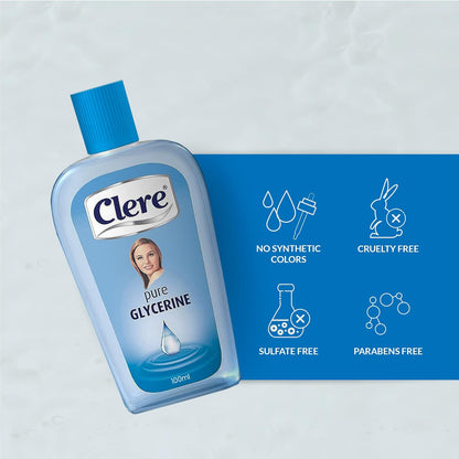 CLERE 100% Pure Glycerin Liquid for Versatile Body Skin Care, Glycerine for Face Moisturizes Dry Skin & Softens, Glycerol Reduces Stretch Marks