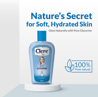 CLERE 100% Pure Glycerin Liquid for Versatile Body Skin Care, Glycerine for Face Moisturizes Dry Skin & Softens, Glycerol Reduces Stretch Marks