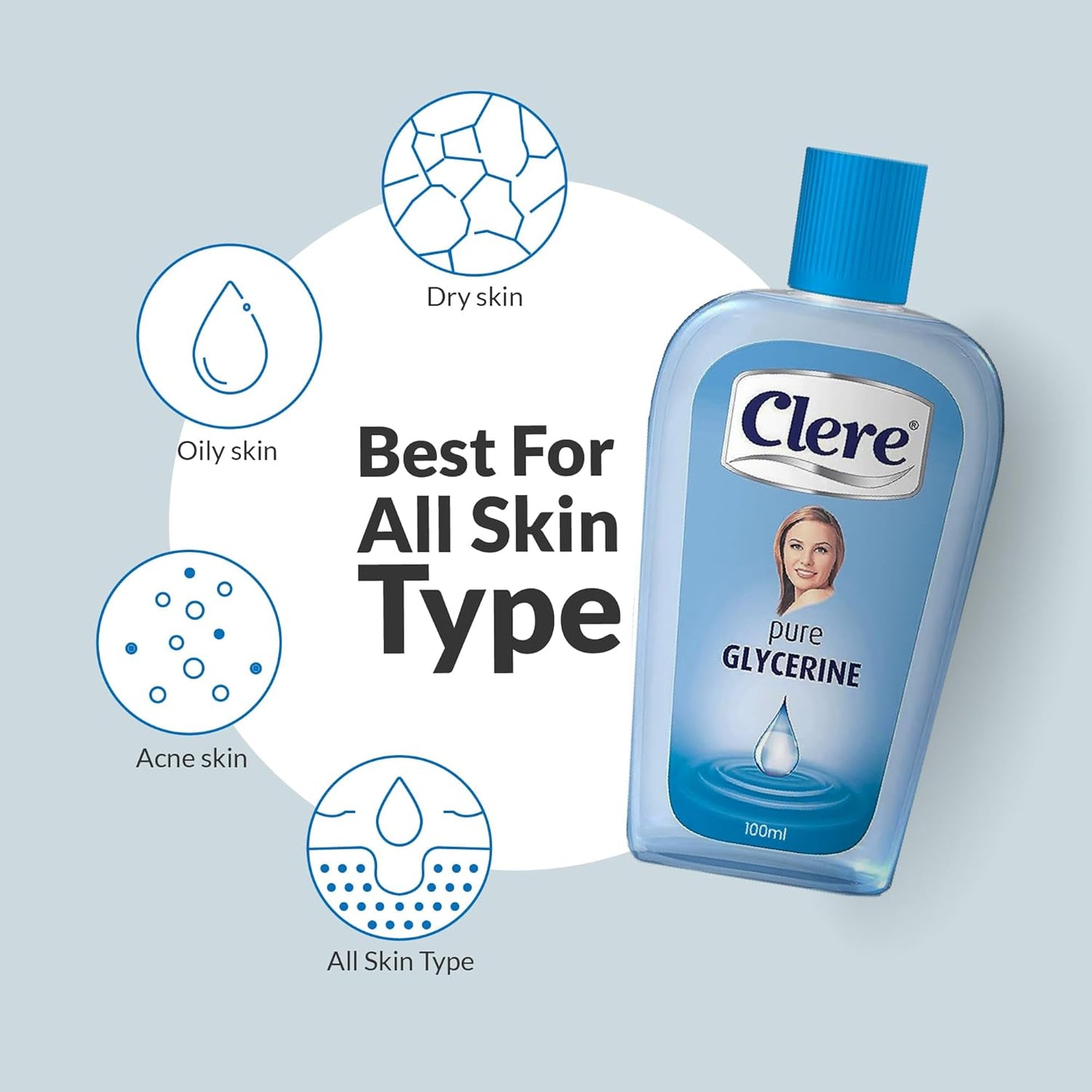 CLERE 100% Pure Glycerin Liquid for Versatile Body Skin Care, Glycerine for Face Moisturizes Dry Skin & Softens, Glycerol Reduces Stretch Marks
