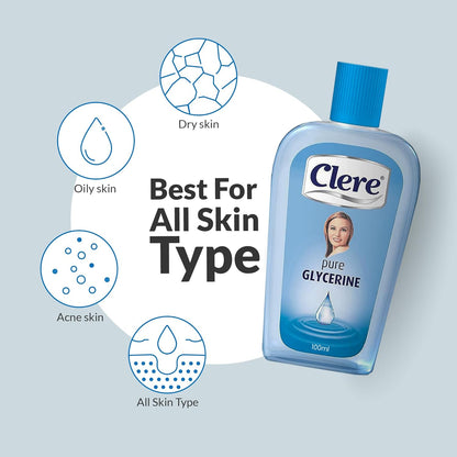 CLERE 100% Pure Glycerin Liquid for Versatile Body Skin Care, Glycerine for Face Moisturizes Dry Skin & Softens, Glycerol Reduces Stretch Marks