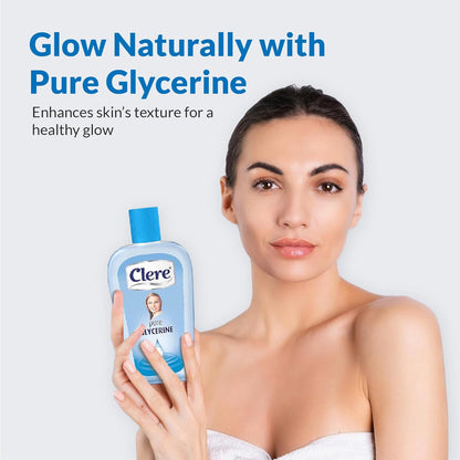 CLERE 100% Pure Glycerin Liquid for Versatile Body Skin Care, Glycerine for Face Moisturizes Dry Skin & Softens, Glycerol Reduces Stretch Marks