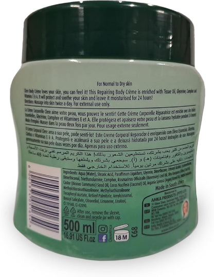 Clere Repairing Body Cream with Herbal Camphor, Tissue Oil, Glycerine, Vitamins E & A, 24-Hour Moisturisation, 500ml