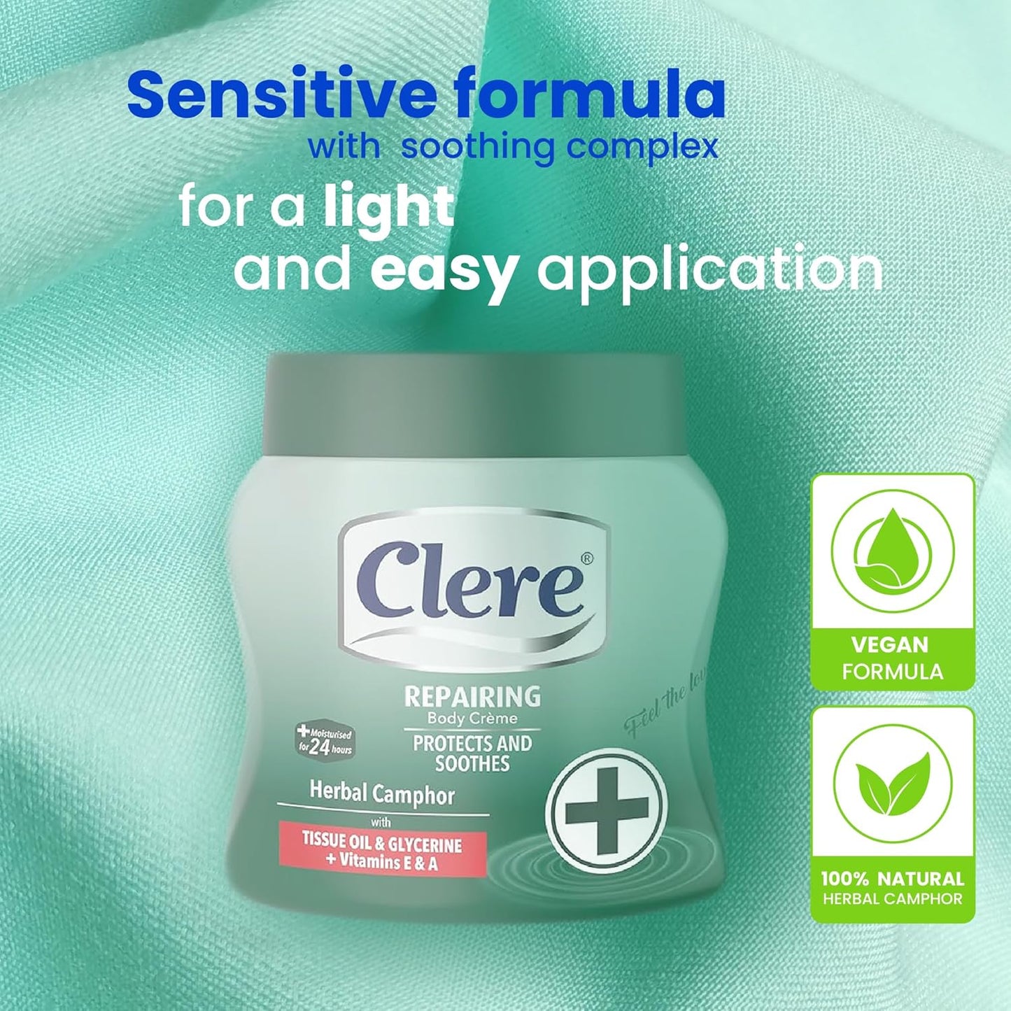 Clere Repairing Body Cream with Herbal Camphor, Tissue Oil, Glycerine, Vitamins E & A, 24-Hour Moisturisation, 500ml