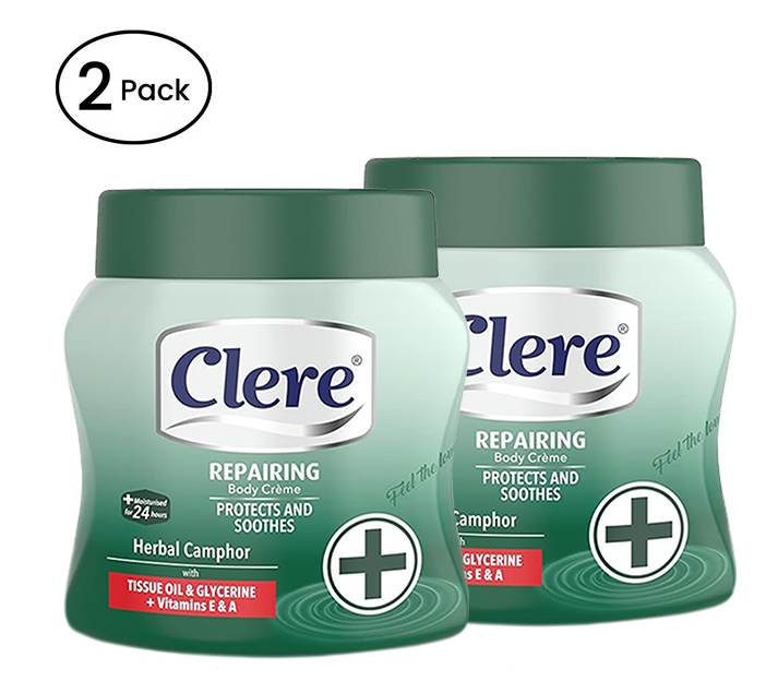 Clere Repairing Body Cream with Herbal Camphor, Tissue Oil, Glycerine, Vitamins E & A, 24-Hour Moisturisation, 500ml
